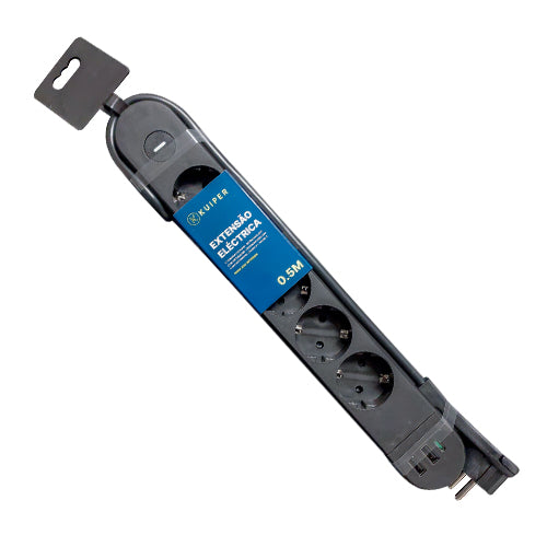 Extensão Eléctrica Preta KUIPER | 5 x Schuko | 2 x Usb type-A | 1 x Usb type-C | On/Off | 0.5M