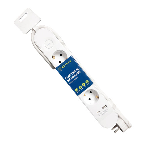 Extensão Eléctrica Branca KUIPER  | 4 x Schuko | 1 x Usb type-A | 1 x Usb type-C | On/Off |  0.5M